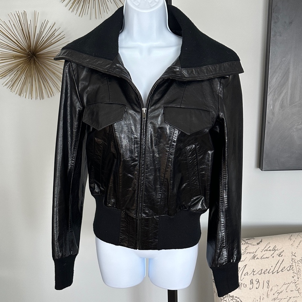 Club Monaco Black Leather Jacket for Women